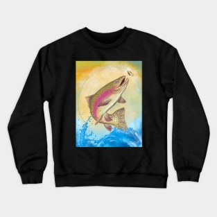 End Of The Line // Rainbow Trout Jumping Out Of Splashing Water // With Lure at Sunset // Fish On! Crewneck Sweatshirt